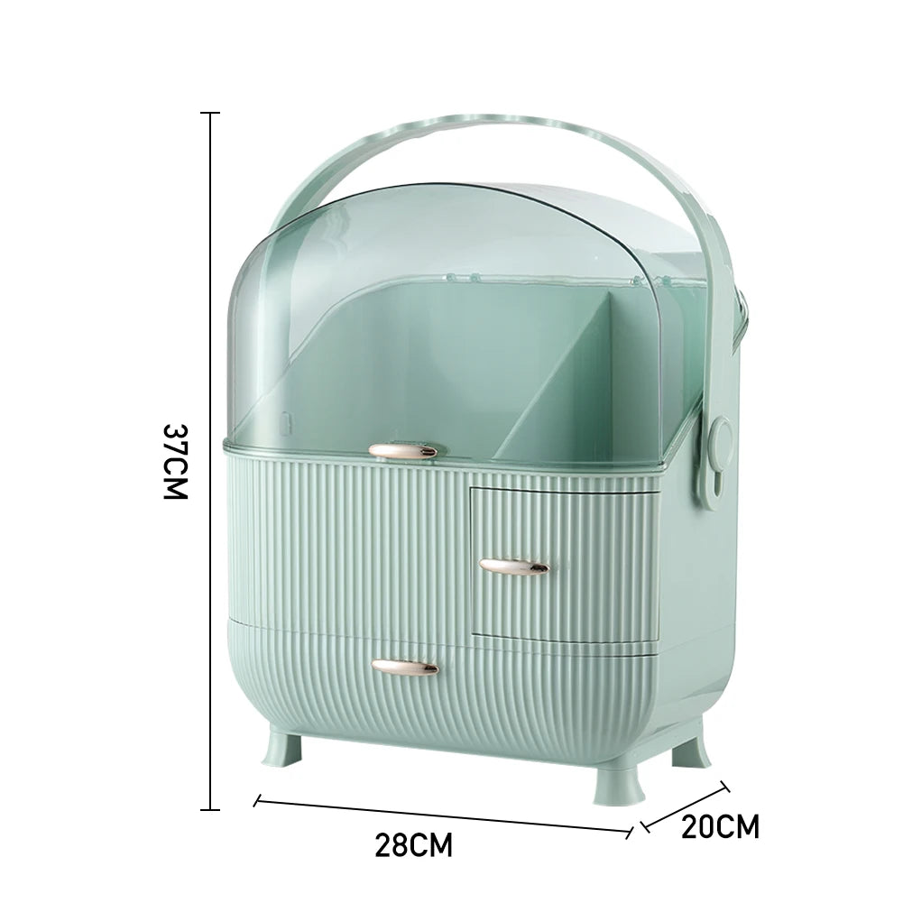 Makeup Storage Organizer,Large Cosmetics Display Case with 2-Layer Storage Box and Transparent Cover, Bedroom Vanity Desk (Mint Green)