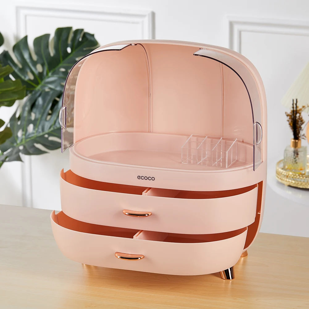 Makeup Storage Drawers,Cosmetic Organisers Acrylic, Skincare Organiser for Dresser & Bathroom, Dust-Proof Waterproof with 2 Drawers (Pink)