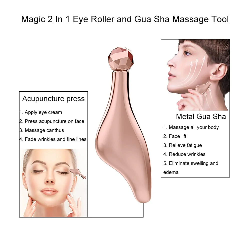 Stainless Steel Facial Roller & Gua Sha Tool Set Face Care Massage Neck Beauty Health Anti Wrinkle Cellulite Skin Detox Massager