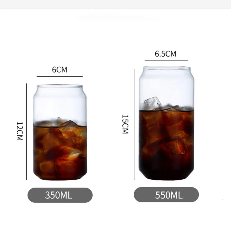 Glass Cup Bamboo Lid Glass Straw Bubble Tea Transparent Cold Drinking Coffee Mug Milk Tea Cup Cleaning Brush Drinkware Durable 4/6pcs 550mls