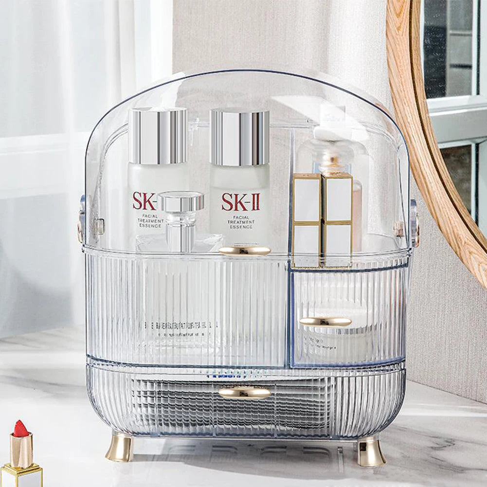 Transparent Makeup Storage Organiser Skincare Organiser 2 Drawers Beauty Holder Cosmetic Organisers for Bathroom, Dressing Table Organiser Dustproof Waterproof