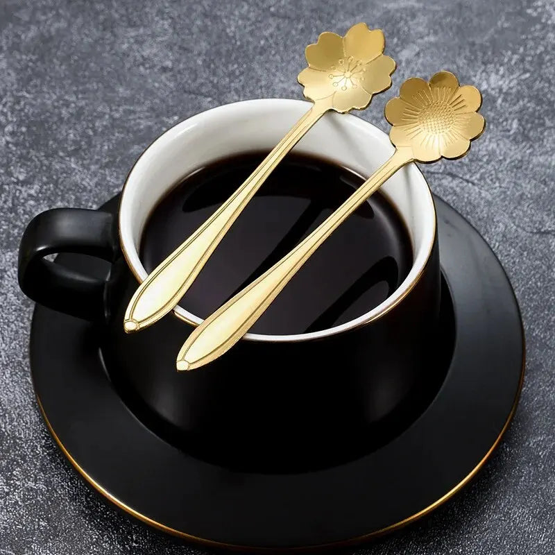 Beautiful flower pattern coffee spoons, coffee bar, special gift set, stainless steel, gold, silver