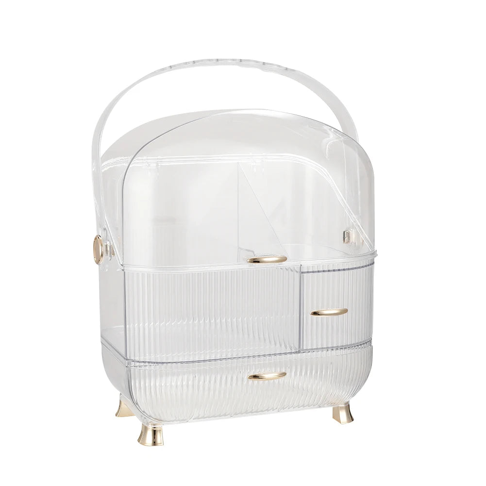 Transparent Makeup Storage Organiser Skincare Organiser 2 Drawers Beauty Holder Cosmetic Organisers for Bathroom, Dressing Table Organiser Dustproof Waterproof