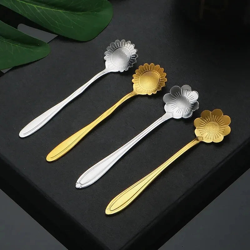 Beautiful flower pattern coffee spoons, coffee bar, special gift set, stainless steel, gold, silver